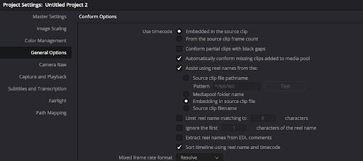 Resolve Project Settings